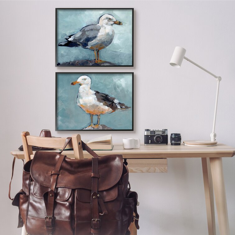 Highland Dunes Seagull Stance Nautical Bird Portrait Framed On